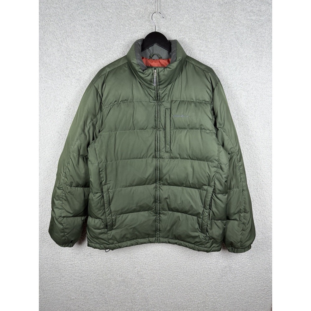 Eddie Bauer Down Puffer Jacket Men's Size L Green Full Zip Insulated Coat Eb650